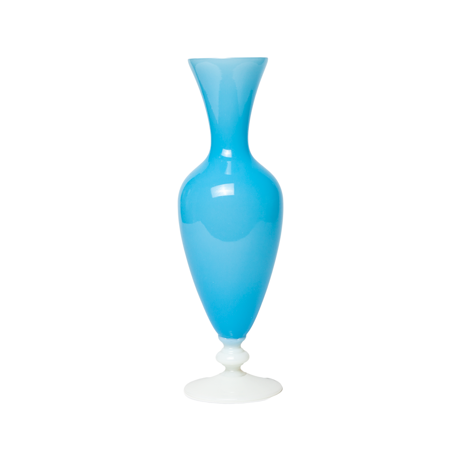 Large Opaline Bud Vase with White Pedestal