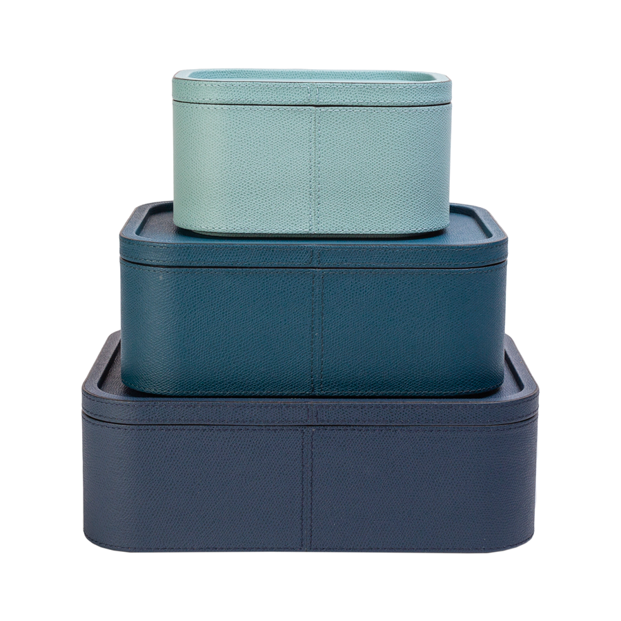 Italian Leather Polo Stackable Boxes by Giobagnara - Set of 3