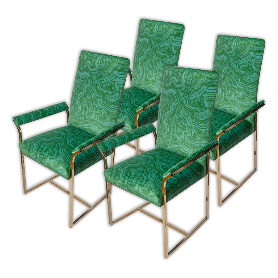 Milo Baughman Malachite Velvet Chairs