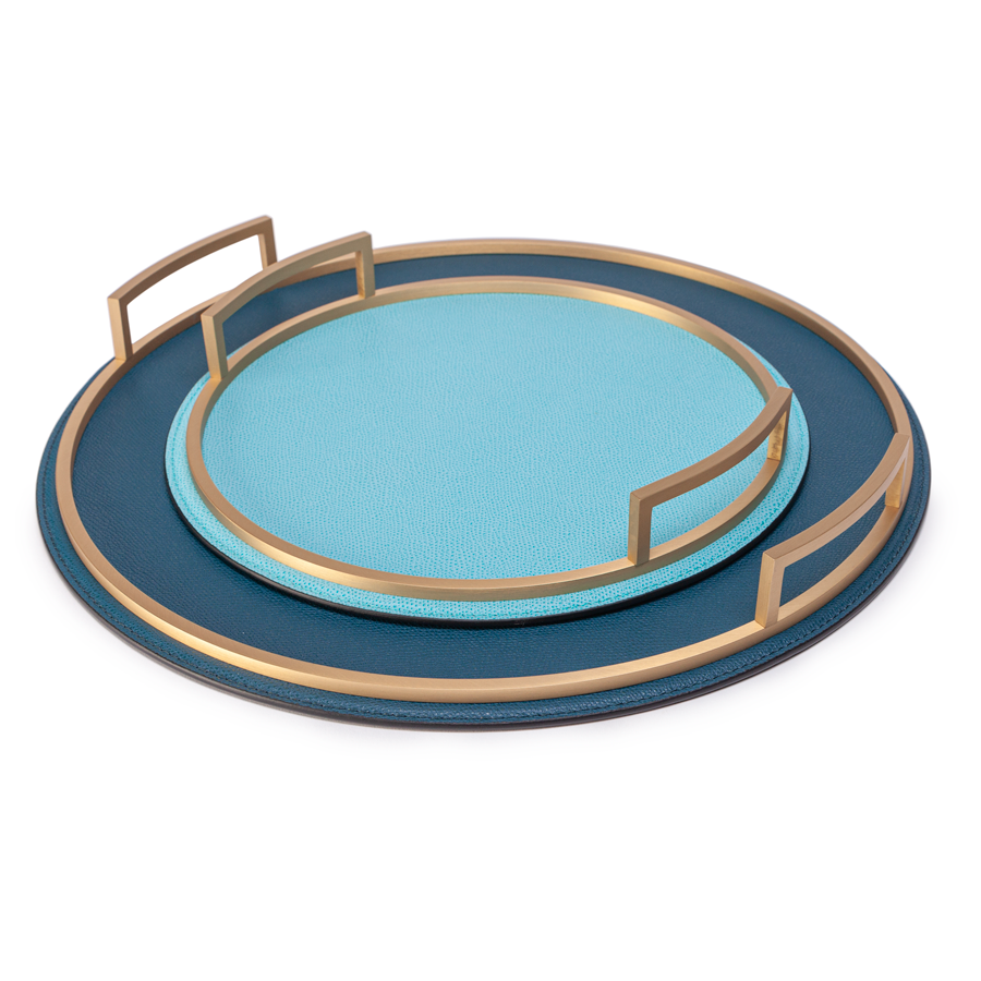 Round Handled Leather Tray by Giobagnara