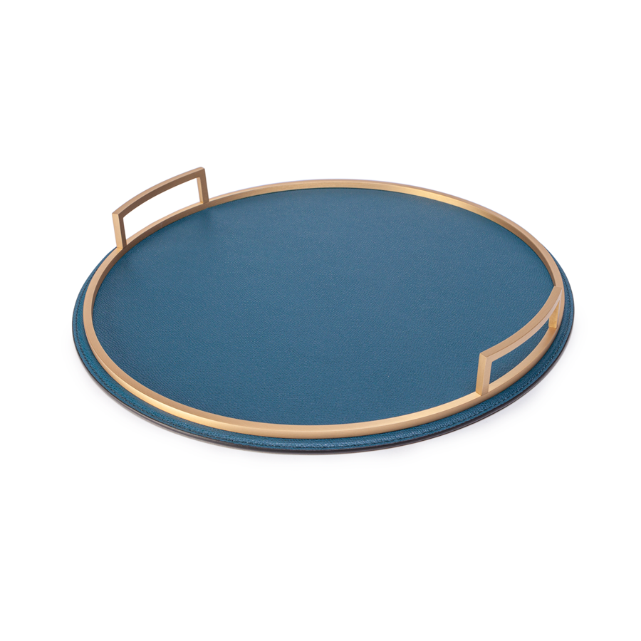 Round Handled Leather Tray by Giobagnara