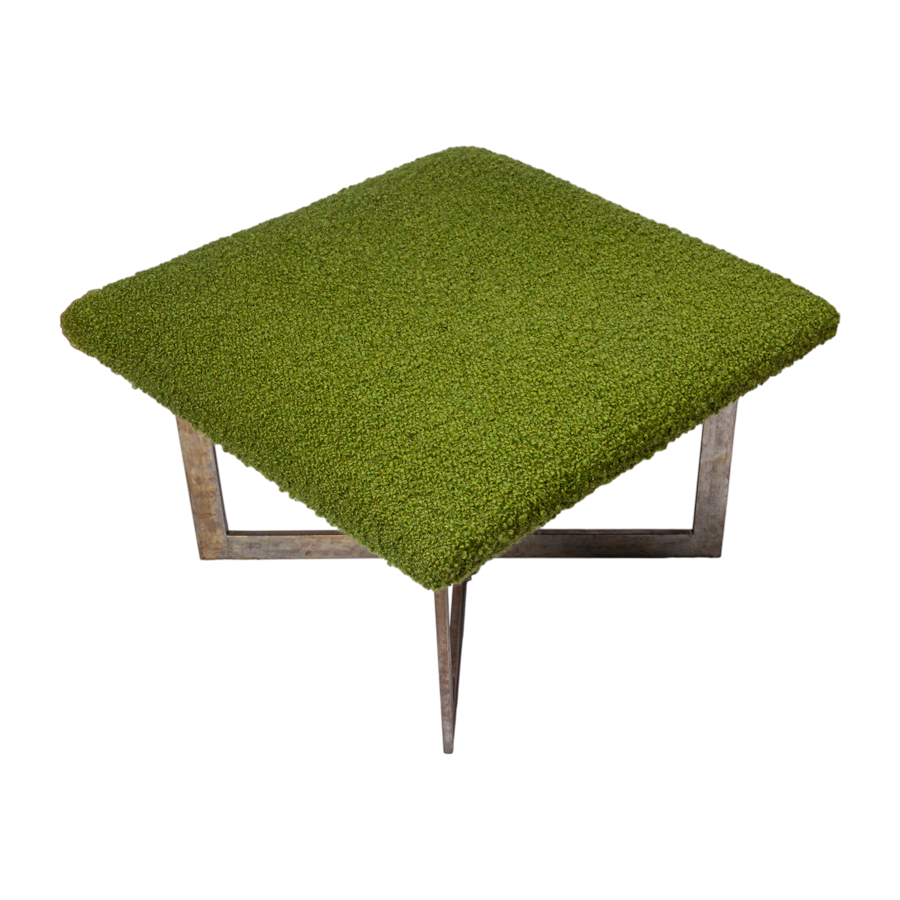 Ottoman in Pierre Frey Wool Bouclé with Brass Cross Base