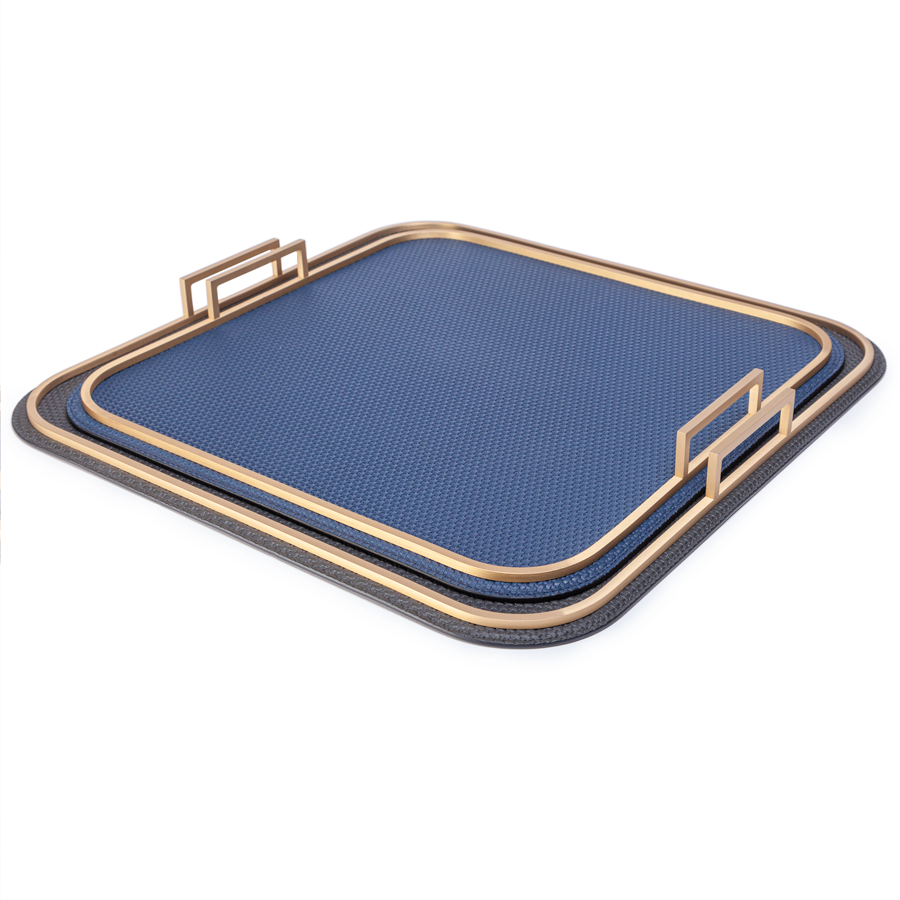 Square Bellini Leather Tray by Giobagnara