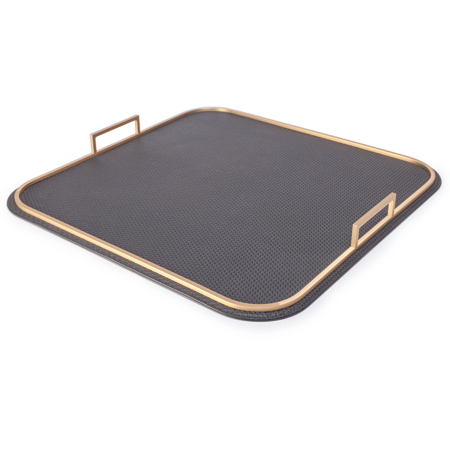 Square Bellini Leather Tray by Giobagnara