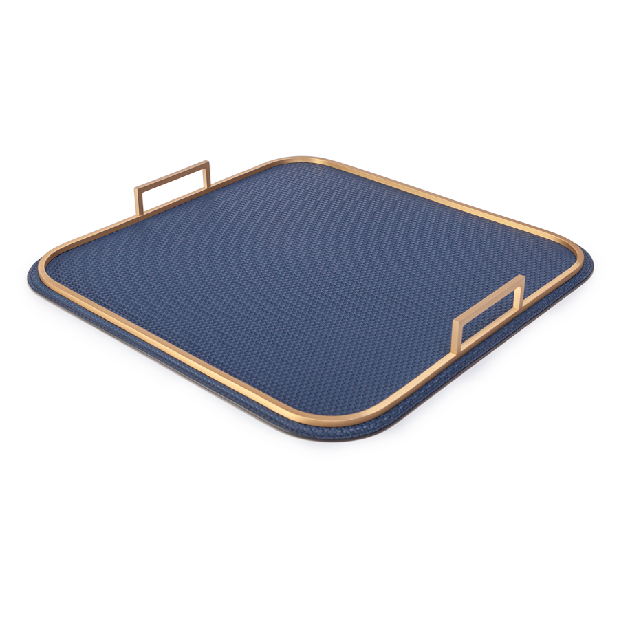 Square Bellini Leather Tray by Giobagnara