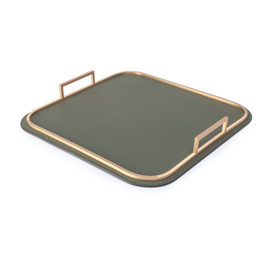 Square Bellini Leather Tray by Giobagnara