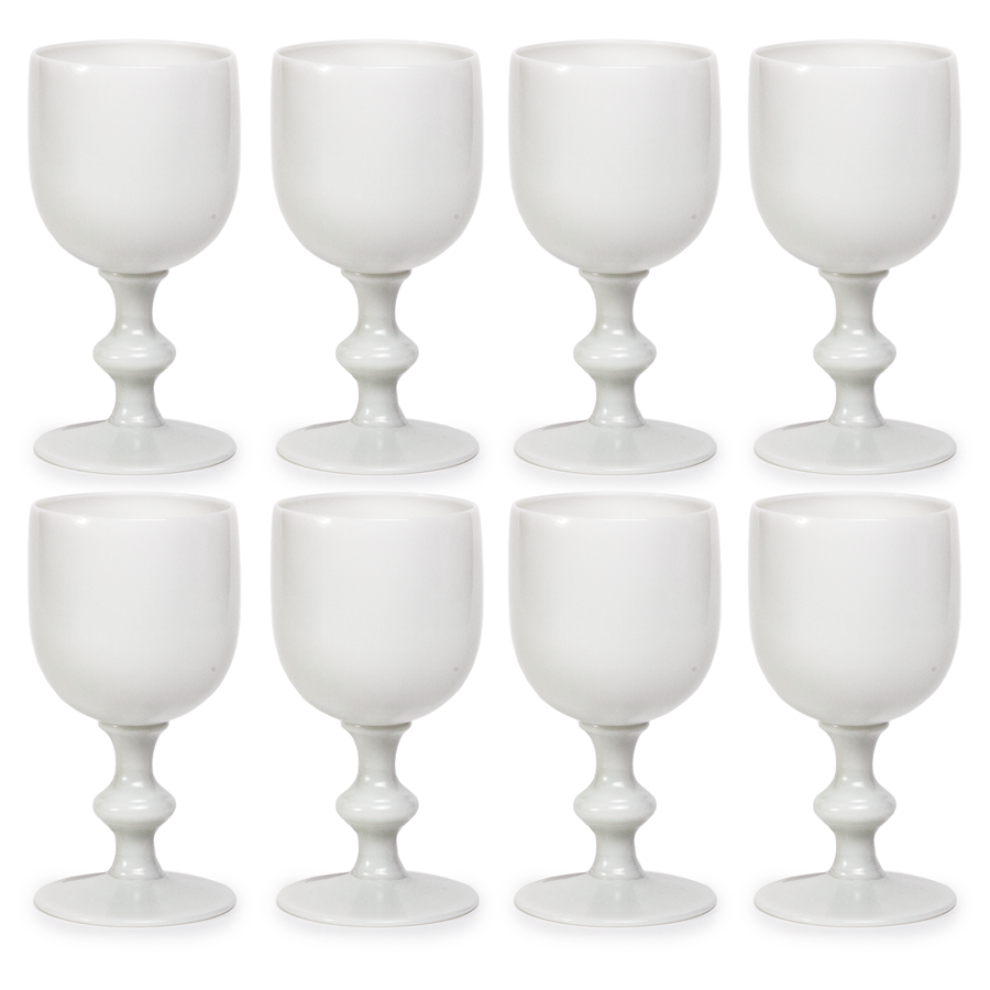 Red Wine Glasses French Portieux Vallerysthal White Opaline - Set