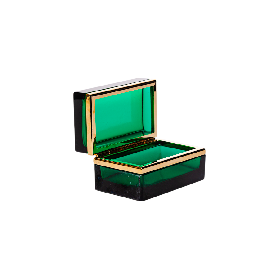 Italian Murano Green Box with Brass Detailing