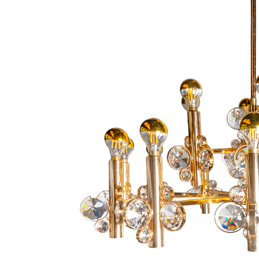 Brass and Crystal Chandelier by Palwa