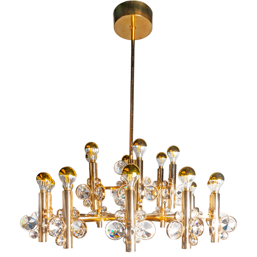 Brass and Crystal Chandelier by Palwa