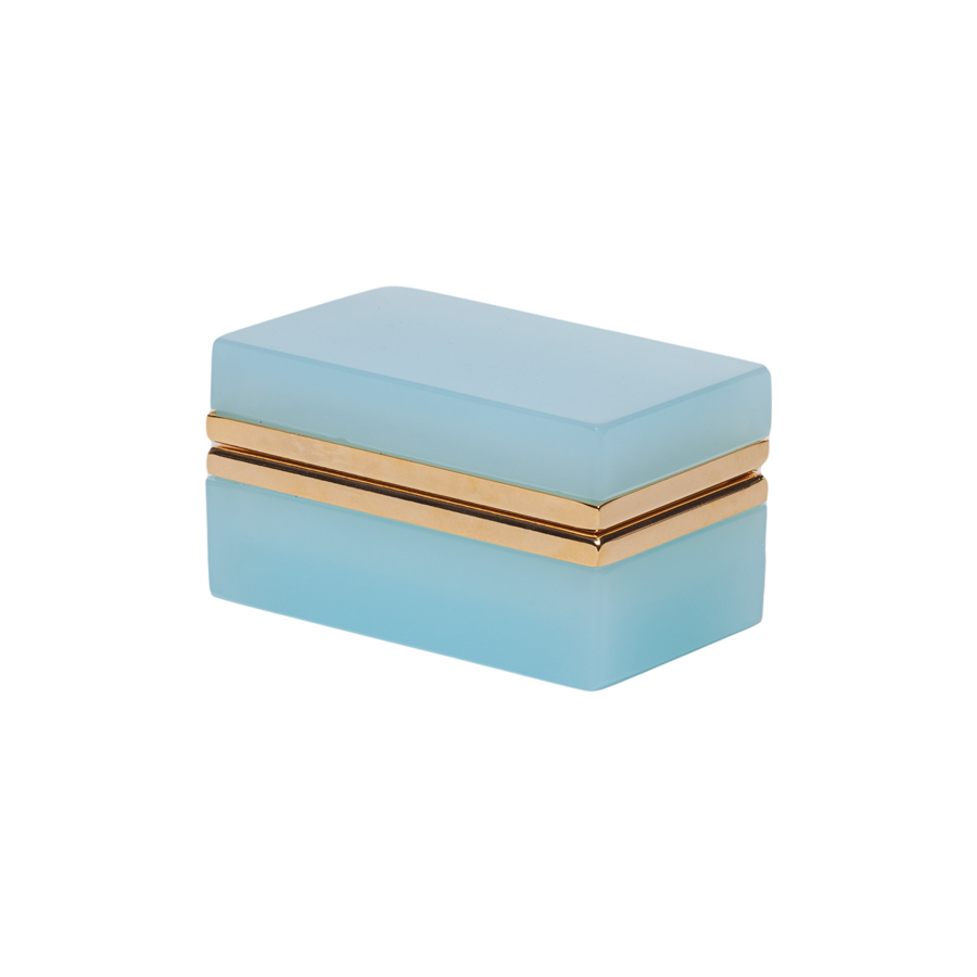 Blue Italian Opaline Box with Brass Detail