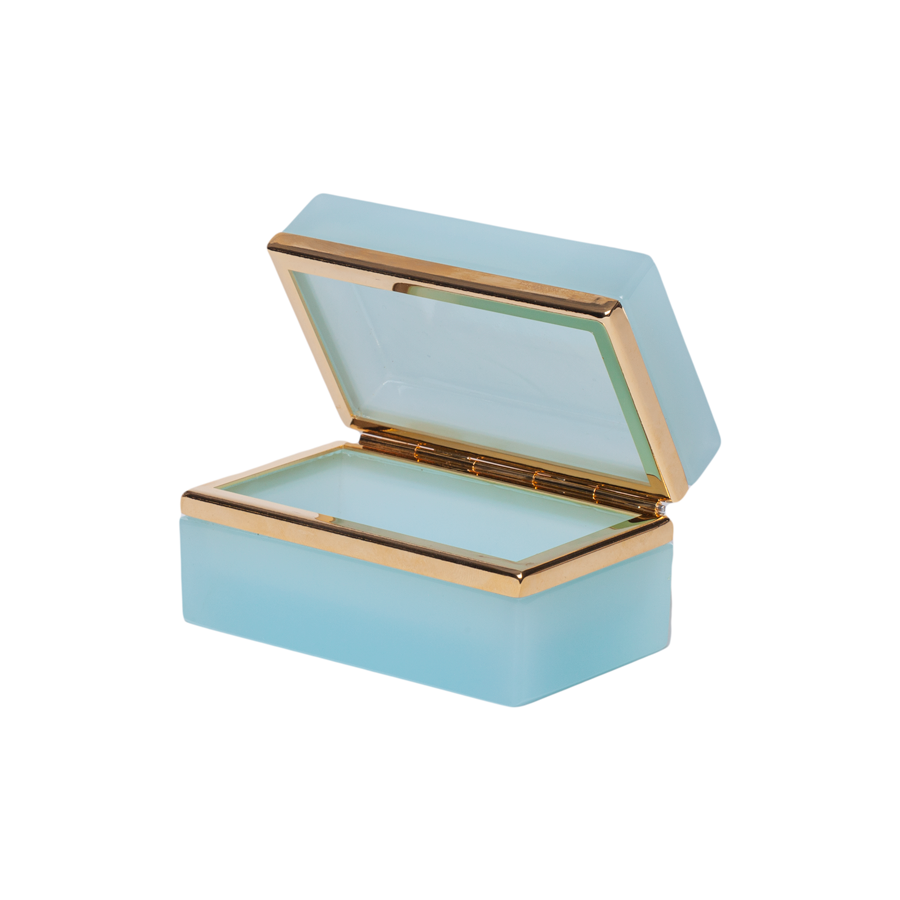 Blue Italian Opaline Box with Brass Detail