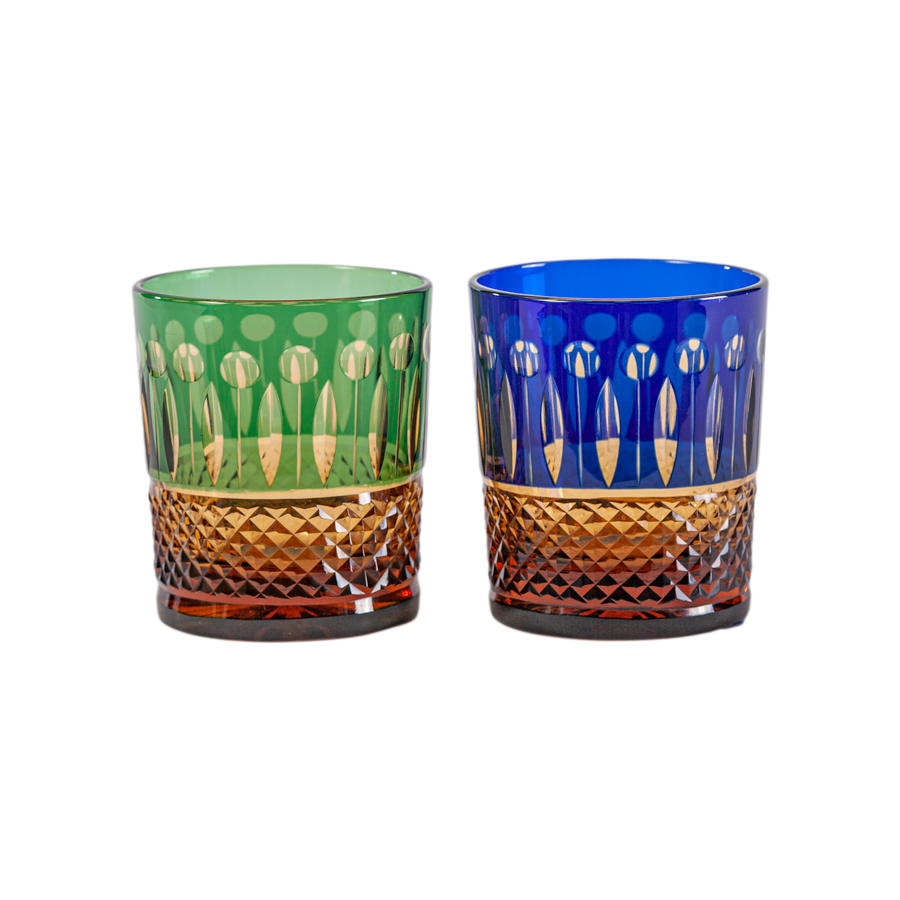 Japanese Cut Crystal Whiskey Glasses - Set of 2