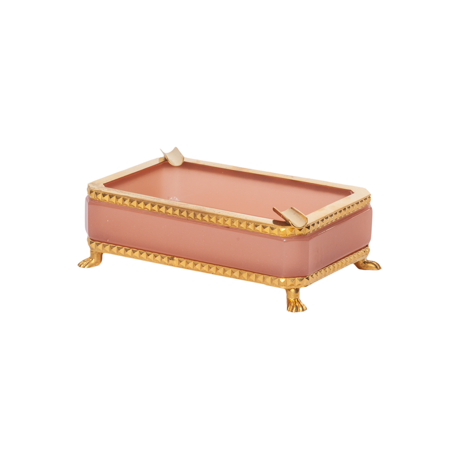 Italian Opaline Ashtray with Brass Trim - Footed - Large
