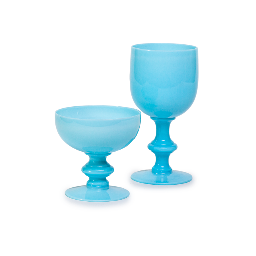 Coupe Glasses French Portieux Vallerysthal  Blue Opaline - Set of 6