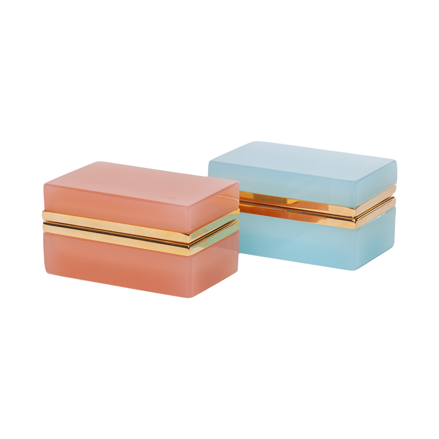 Blue Italian Opaline Box with Brass Detail