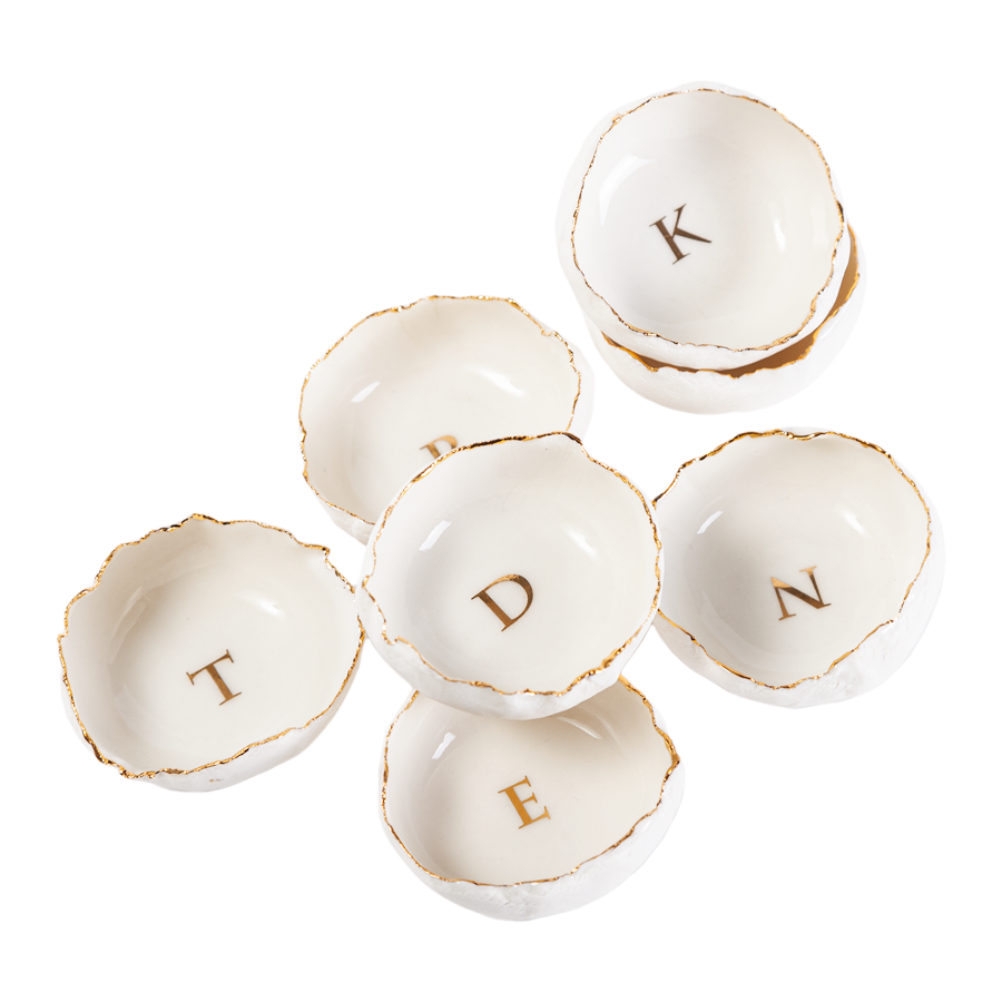 HB Pottery Jagged Letter Dishes with Gold Luster