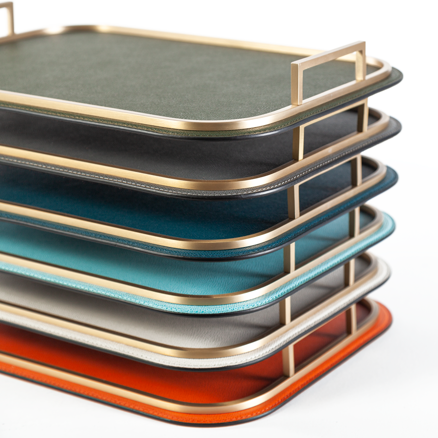 Rectangle Bellini Leather Tray by Giobagnara