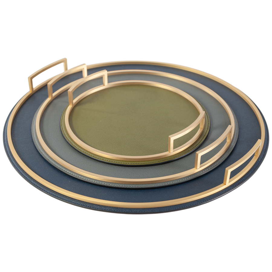 Round Handled Leather Tray by Giobagnara