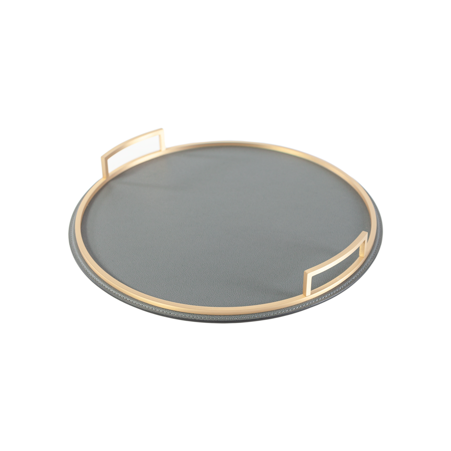 Round Handled Leather Tray