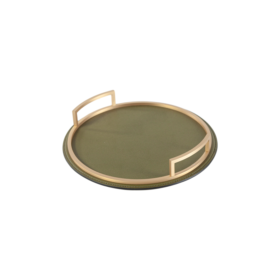 Round Handled Leather Tray by Giobagnara