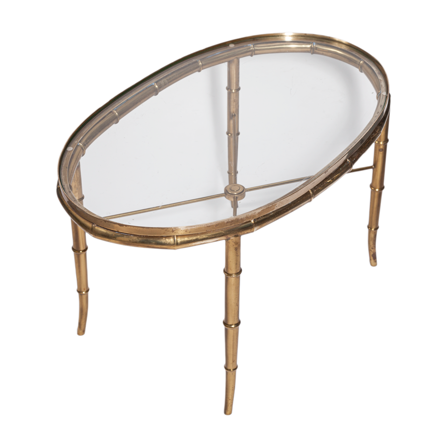 Brass Oval Bamboo Coffee Table