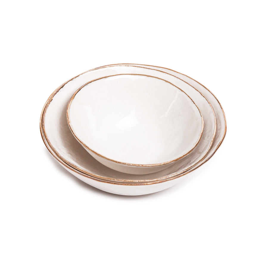 Italian Raw Porcelain Nesting Bowls - Gold Rim Bowls