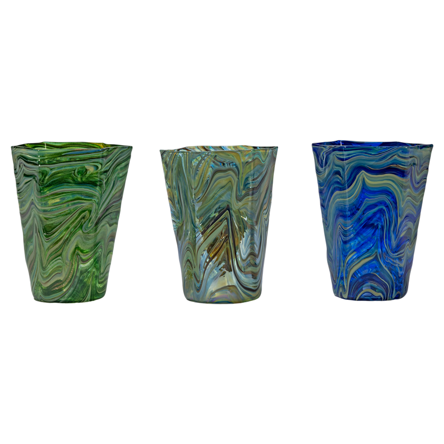 VenetiaglassMURANO グラス6客とデキャンタ作家銘 あり Murano Calcedonia Hexagonal Glasses by Davide Di Fuin – Found by Maja
