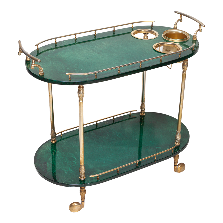 Aldo Tura Green Bar Cart with wine holders