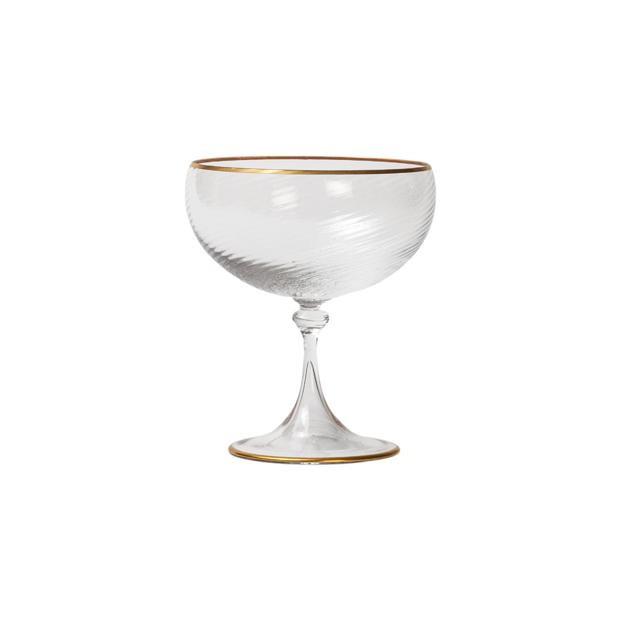 Murano Stemware, Champagne Coupe with Double Gold  3/62 by Nason Moretti - sets of 6