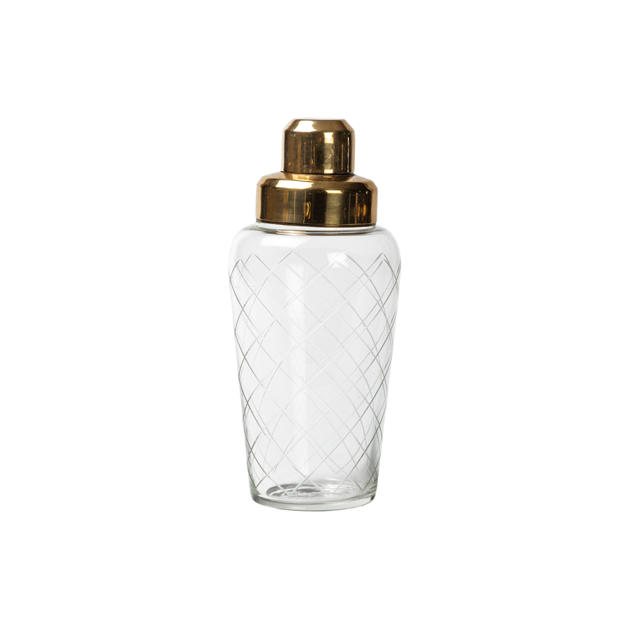 Etched Glass Cocktail Shaker with Brass Lid