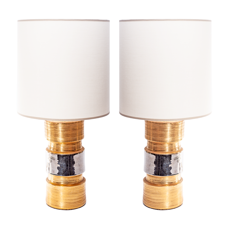 Bitossi for Bergboms Silver and Gold Seta Table Lamps