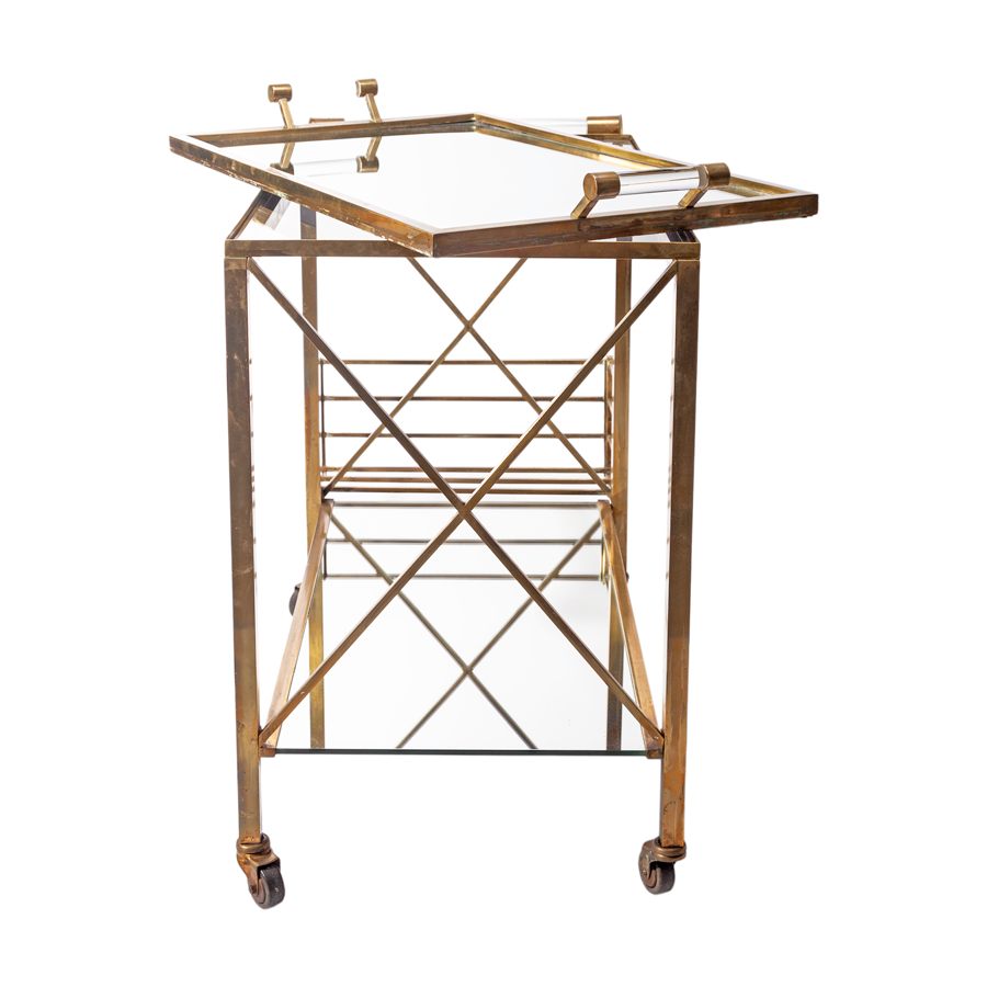 Jacques Adnet heavy Brass Lucite Handles Bar Cart