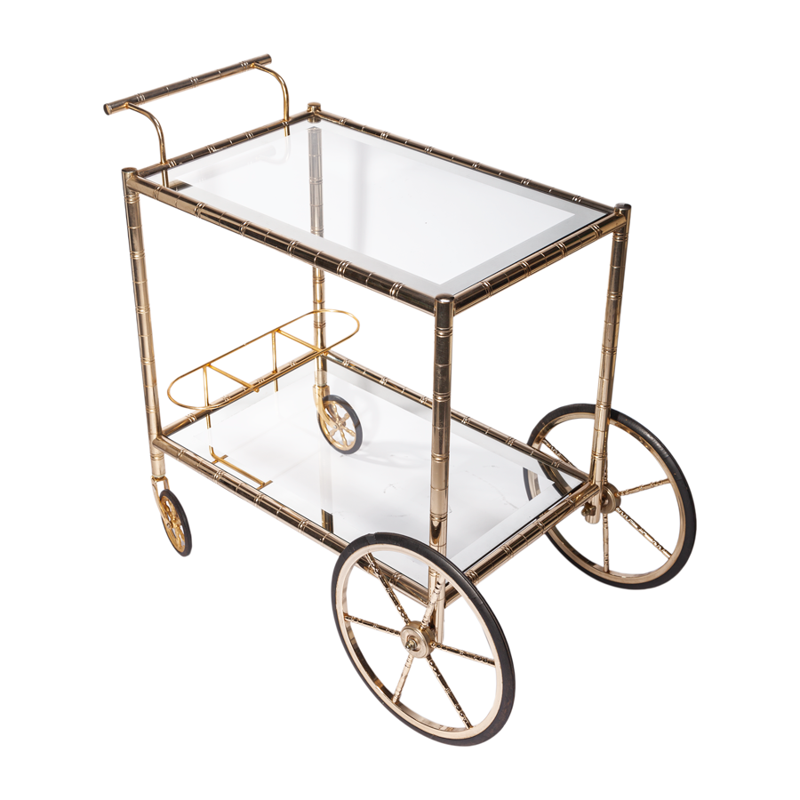 Brass Bar Cart- faux bamboo, in the style of Maison Janson