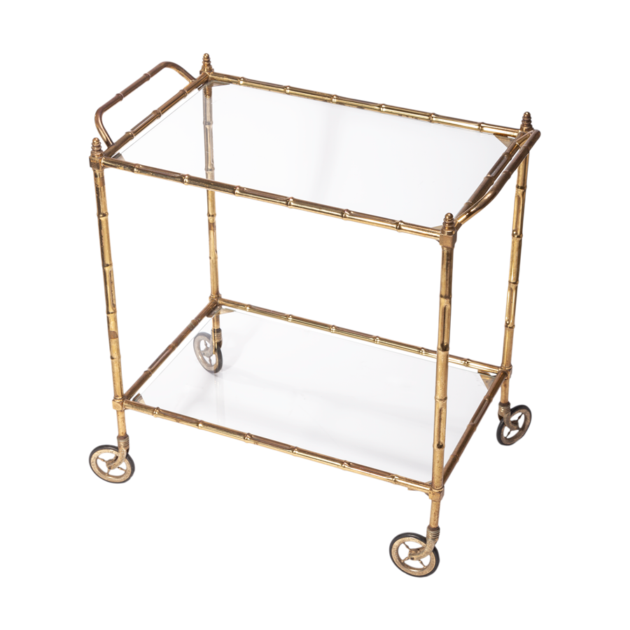 Small Brass Solid Faux Bamboo Bar Cart