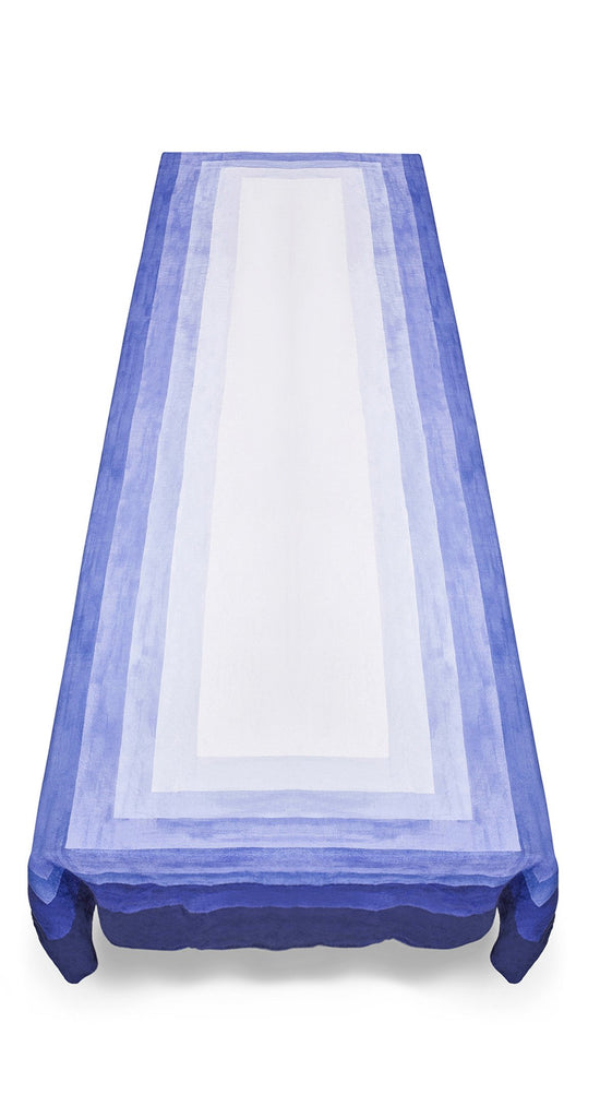Shades Of Blue Striped Linen Tablecloth by Summerill & Bishop