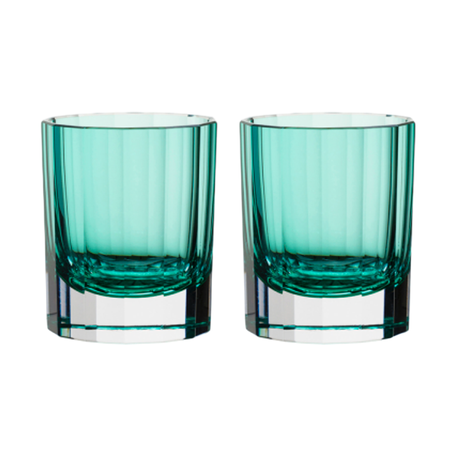 Double Old Fashioned Glasses in Teal - Faceted , Set of 2 by Artel