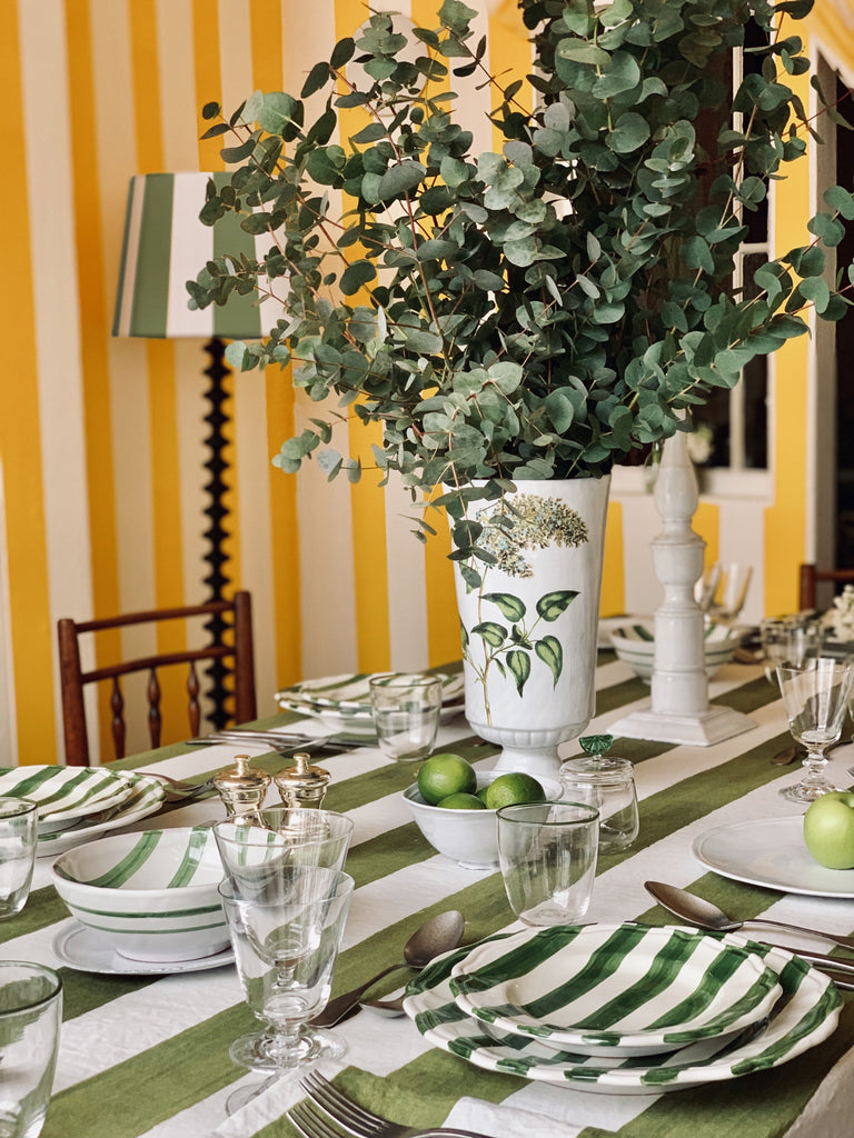 Stripe Linen in Avocado Green Tablecloth by Summerill & Bishop